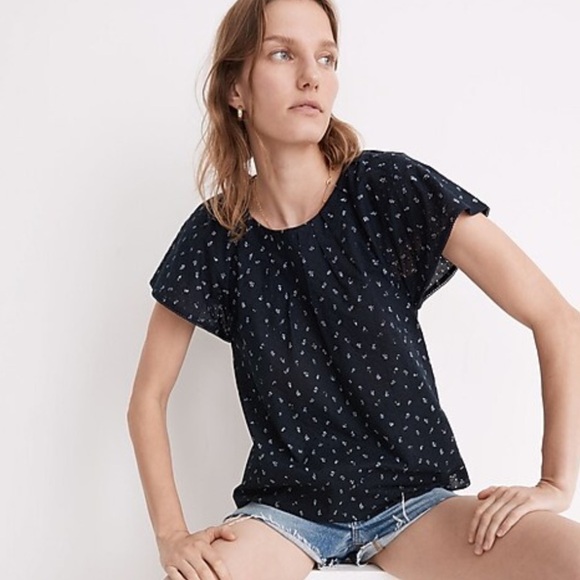 Madewell Embroidered Flutter-Sleeve Top in Berry Stems - Picture 1 of 5